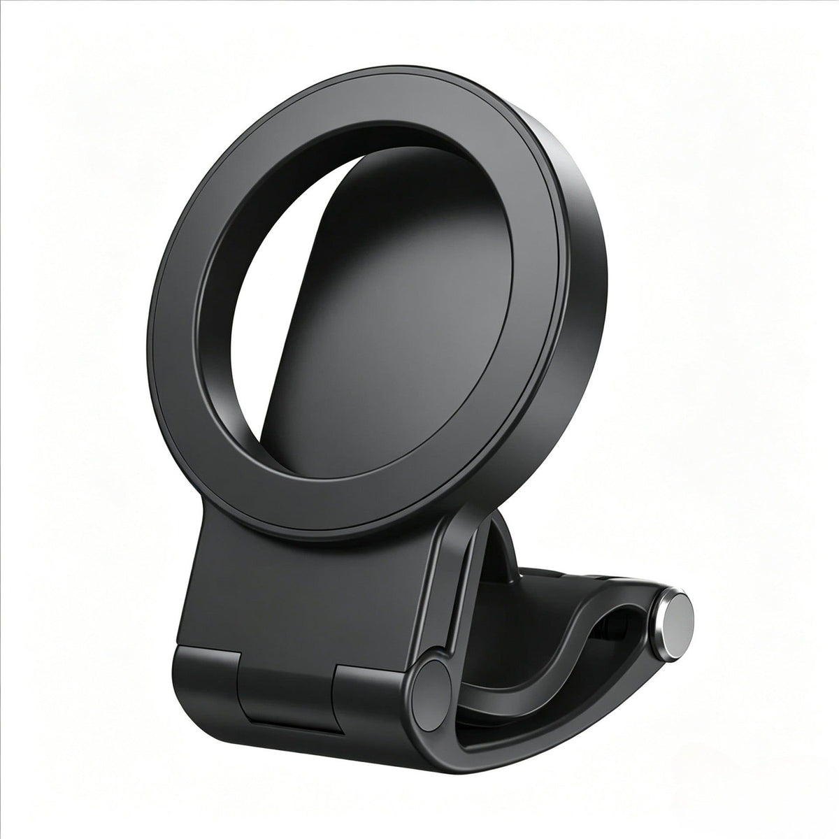 Folded black magnetic phone holder with hinge and clamp base